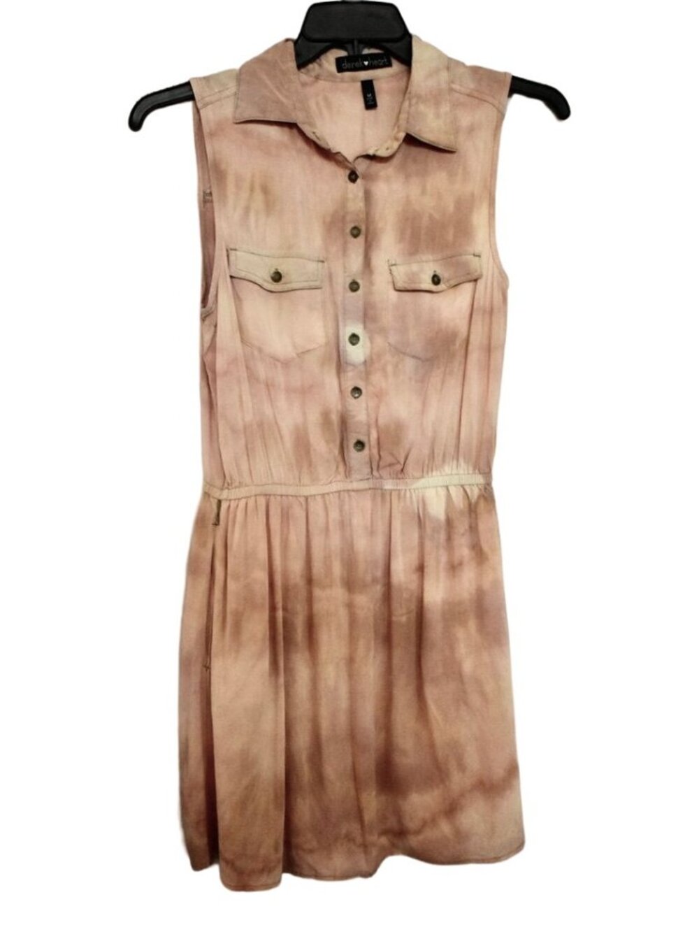 Women's Derek Heart Bleach Dye Rayon Mid Thigh Shirt Dress M
